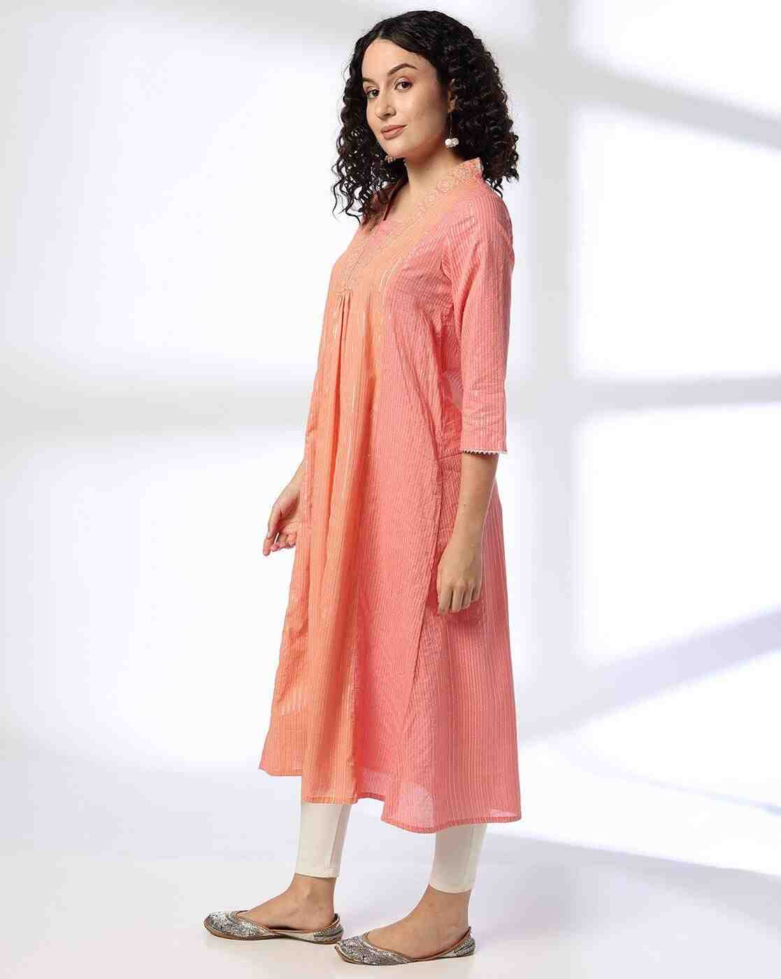 SIYAHI | Women Striped A-Line Kurta|1