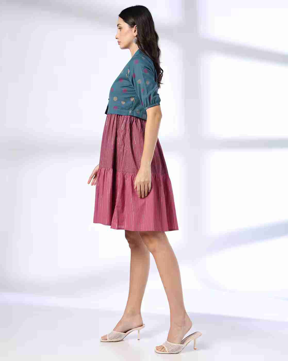 SIYAHI | Women Striped Tiered Dress with Jacket|1