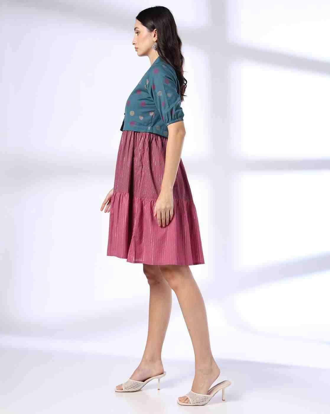 SIYAHI | Women Striped Tiered Dress with Jacket|1