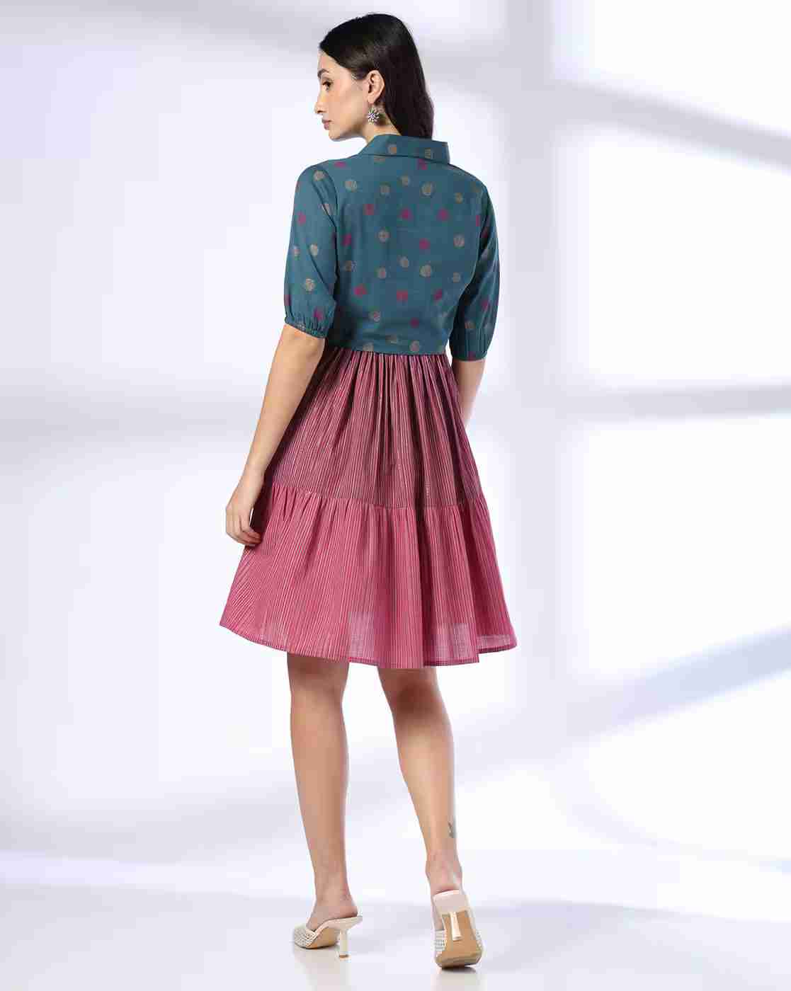 SIYAHI | Women Striped Tiered Dress with Jacket|2