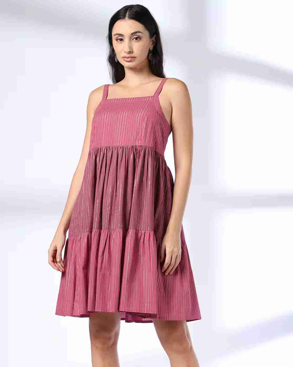 SIYAHI | Women Striped Tiered Dress with Jacket|3