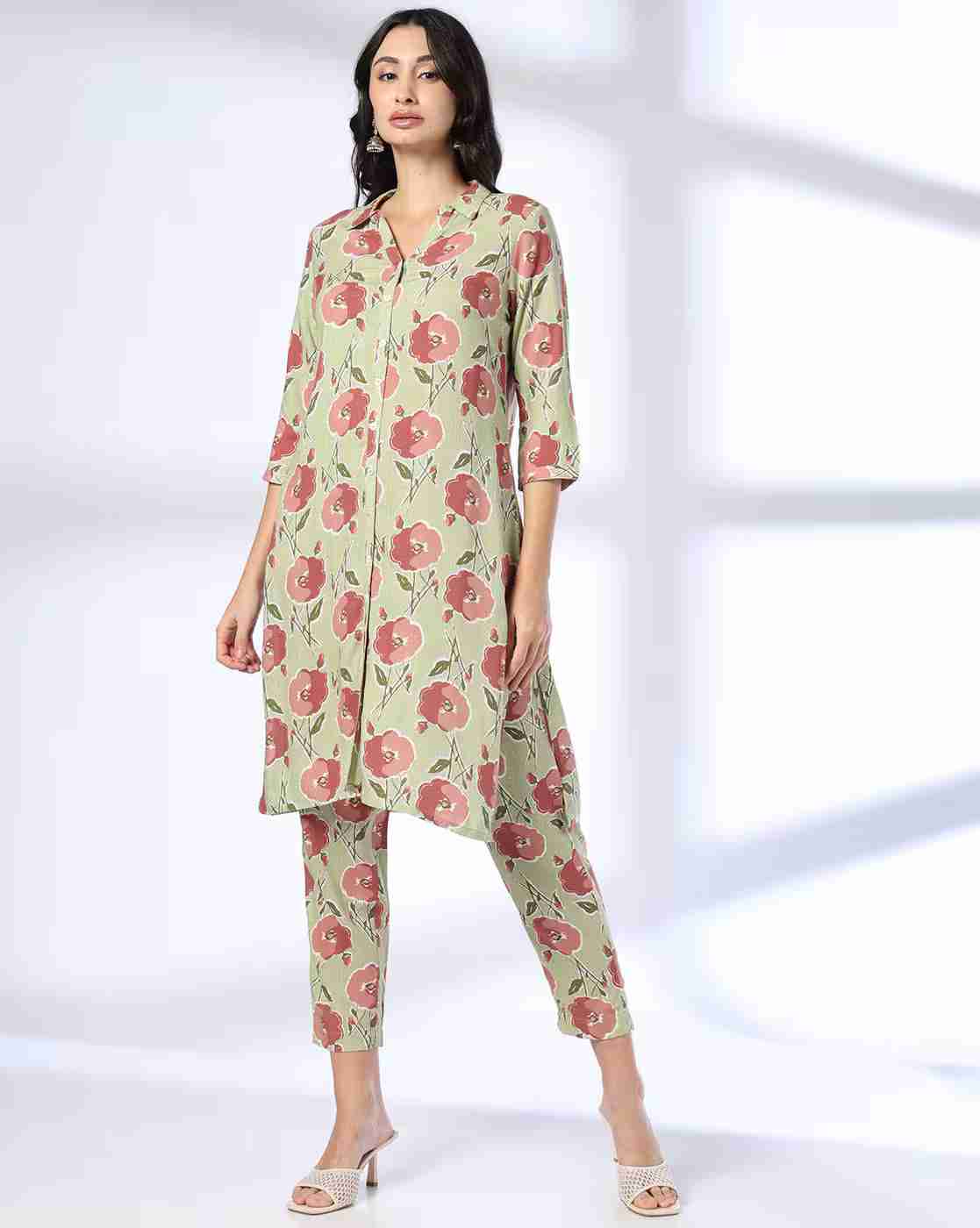 SIYAHI | Women Floral Print Straight Kurta Suit Set|0