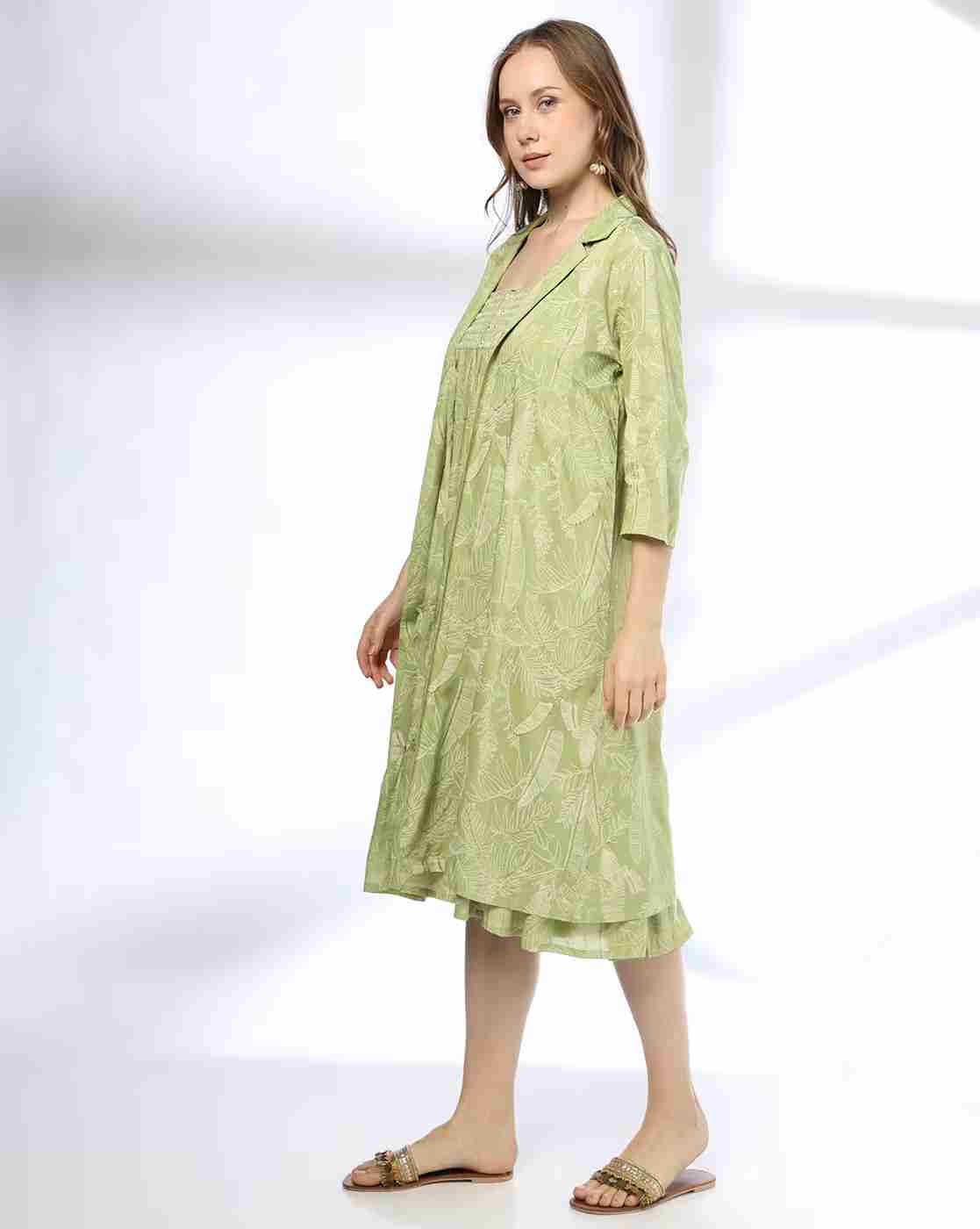 SIYAHI | Women Leaf Print Tiered Dress|1