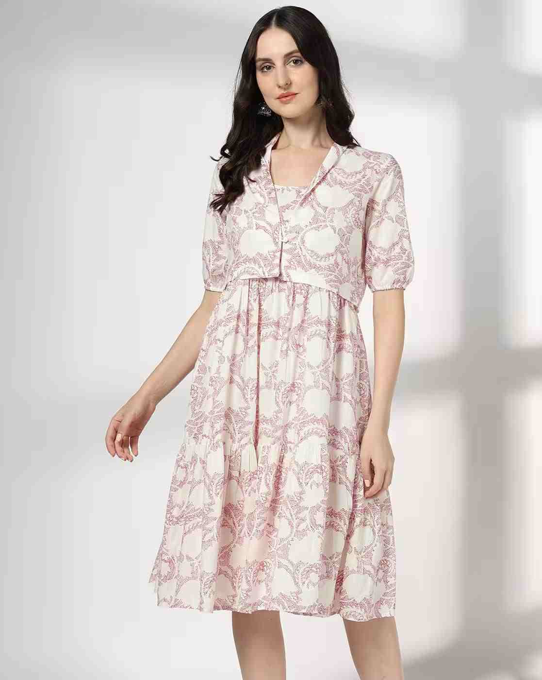 SIYAHI | Women Printed Tiered Dress with Jacket|0