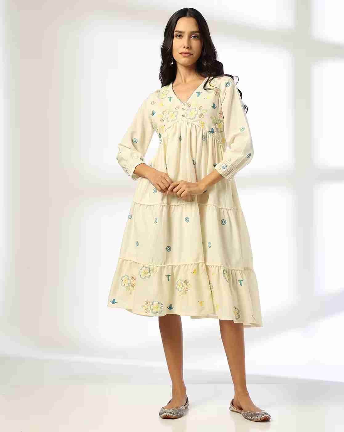 SIYAHI | Women Embroidered Tiered Dress|0