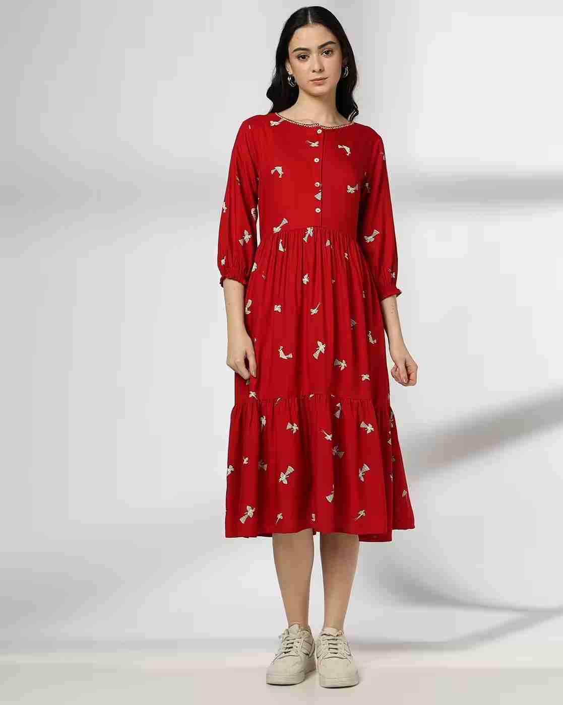 Women Printed Round-Neck A-Line Dress