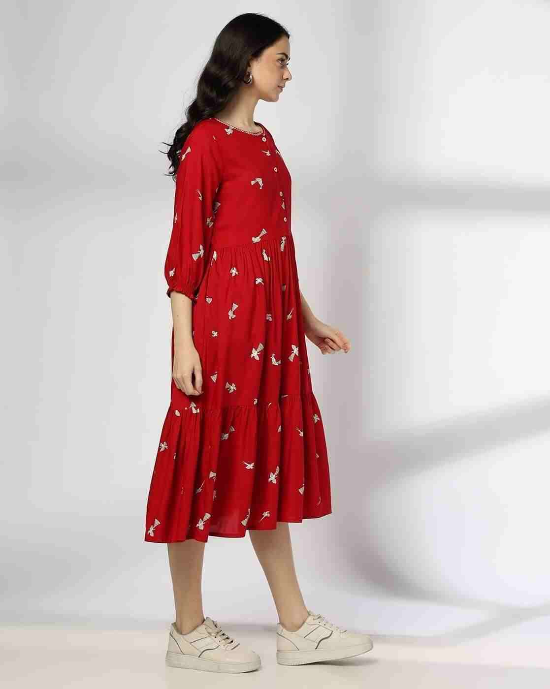 SIYAHI | Women Printed Round-Neck A-Line Dress