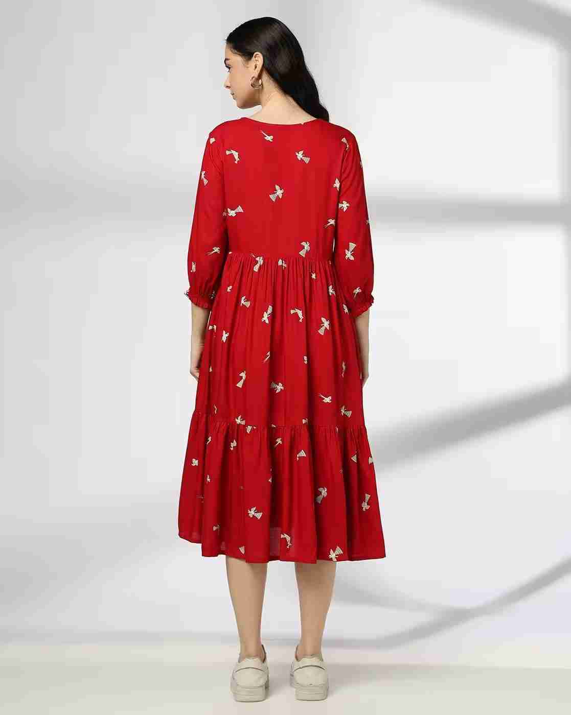 SIYAHI | Women Printed Round-Neck A-Line Dress|2