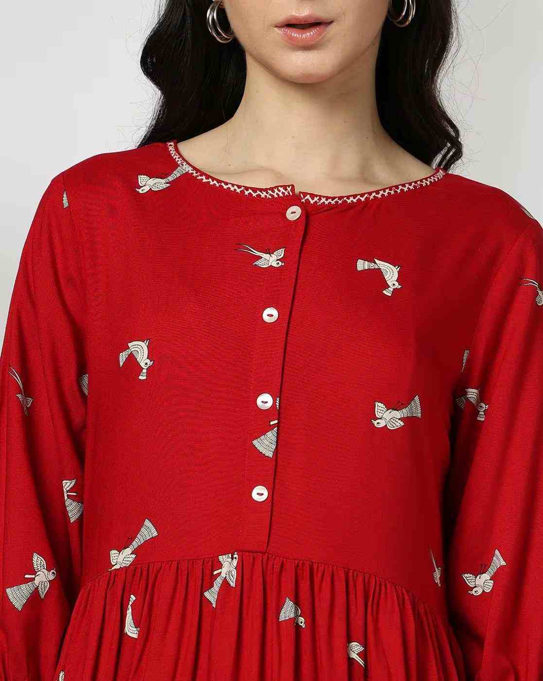 SIYAHI | Women Printed Round-Neck A-Line Dress|3