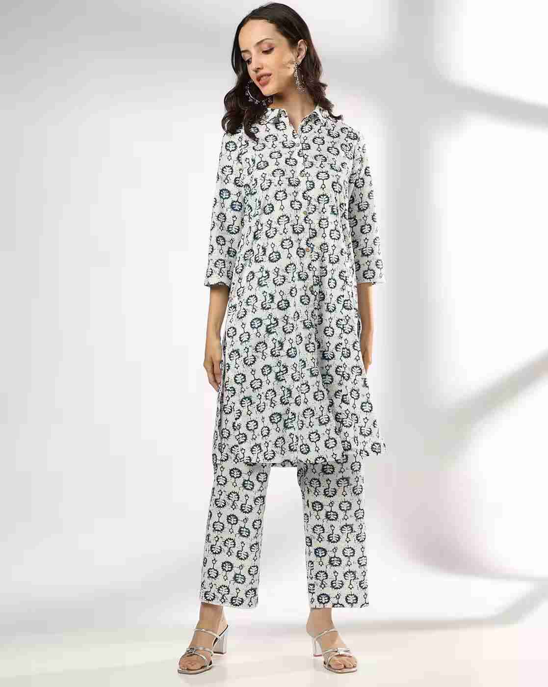 SIYAHI | Women Floral Print Straight Kurta with Palazzos|0