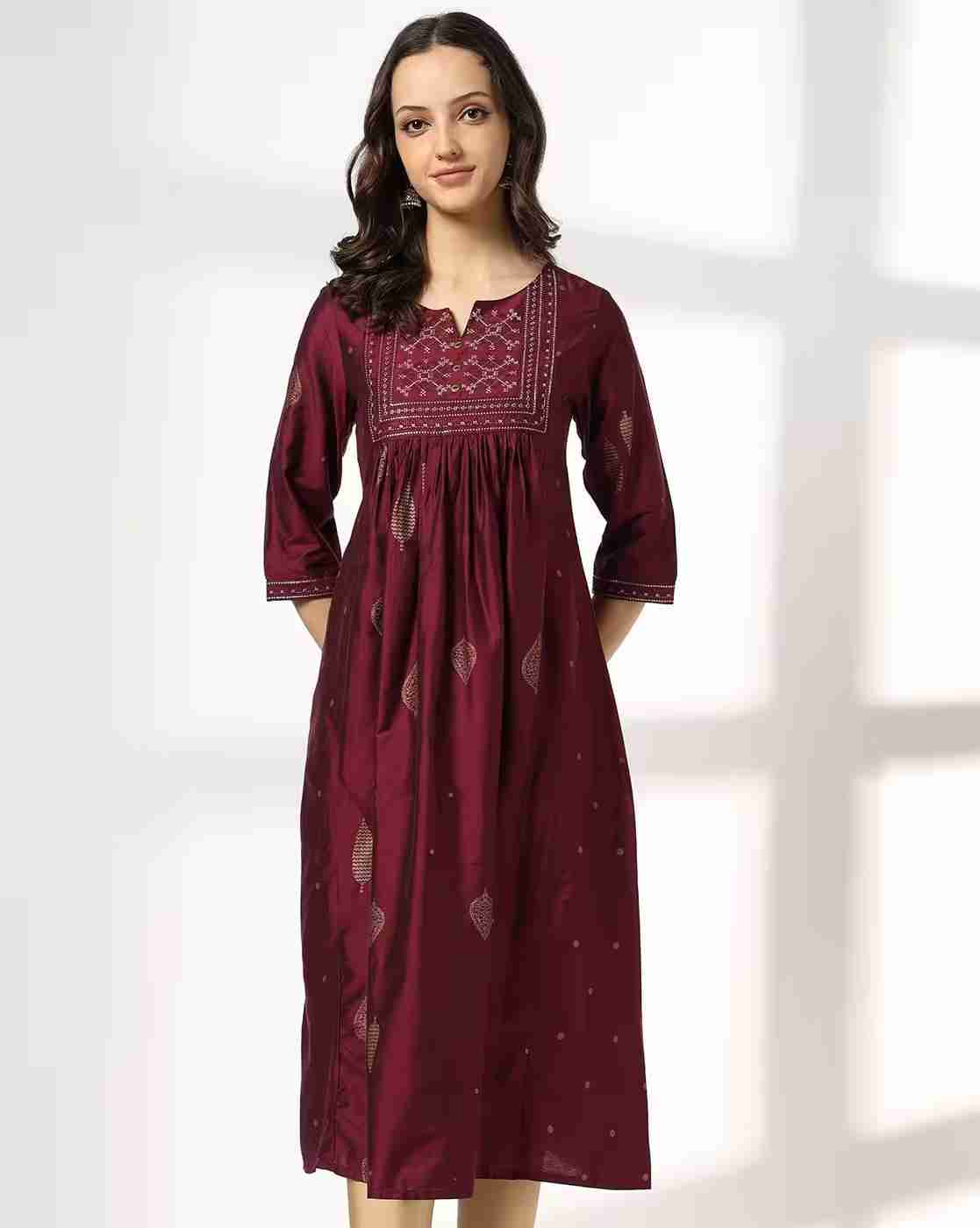 Women Embroidered Flared Kurta