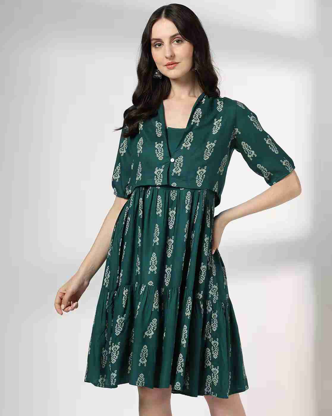 SIYAHI | Women Ikat Print A-Line Dress with Jacket|0