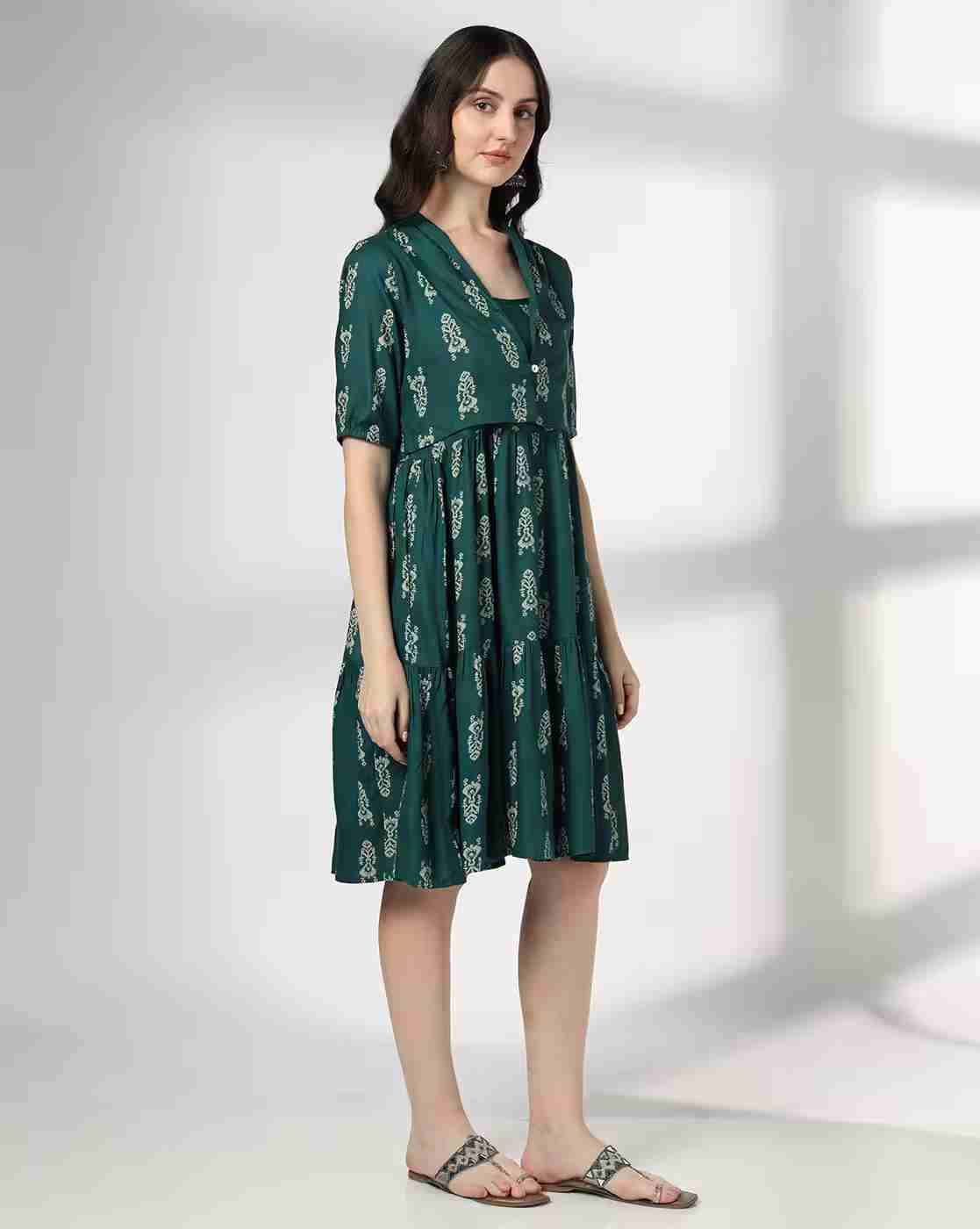 SIYAHI | Women Ikat Print A-Line Dress with Jacket|1