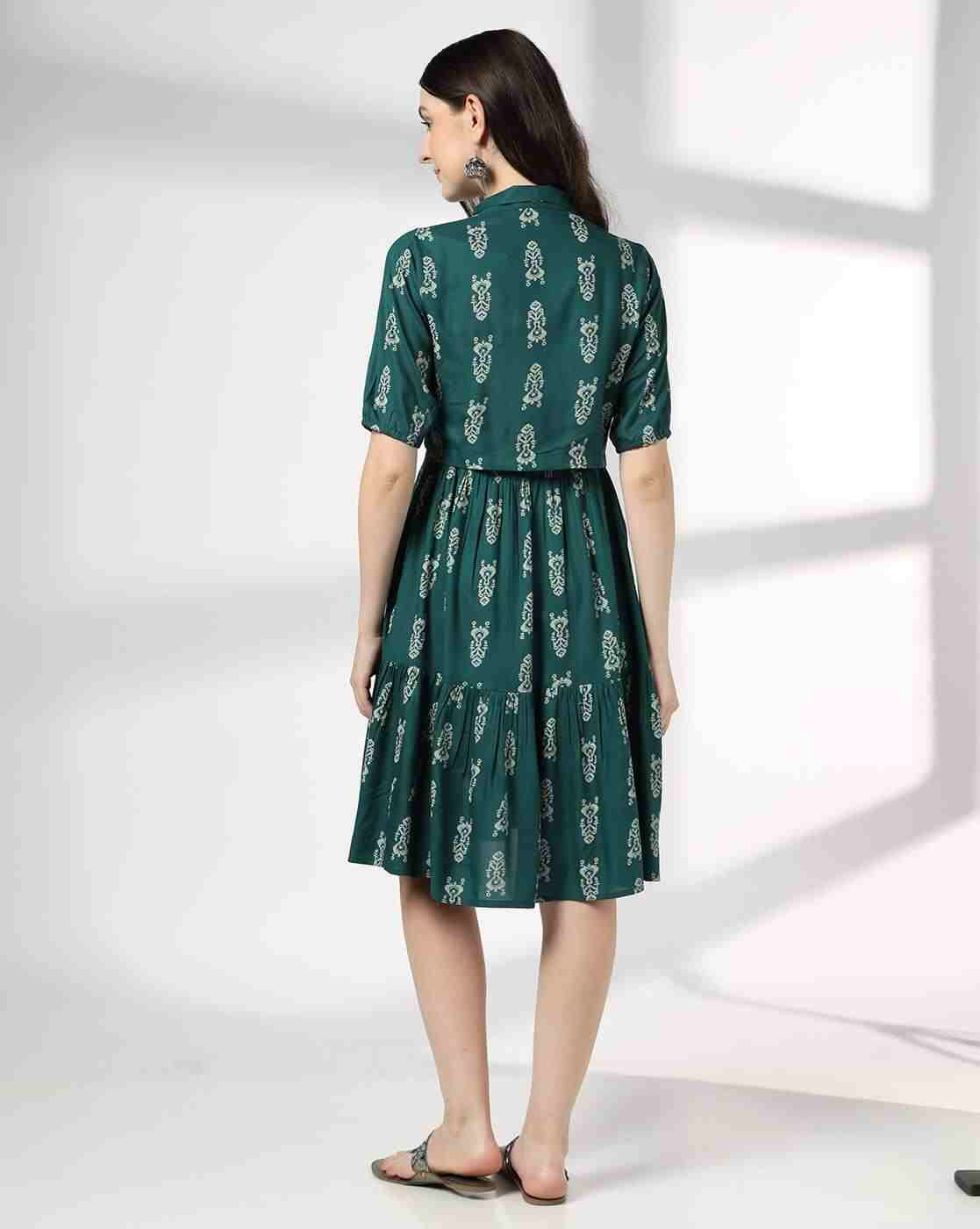 SIYAHI | Women Ikat Print A-Line Dress with Jacket|2