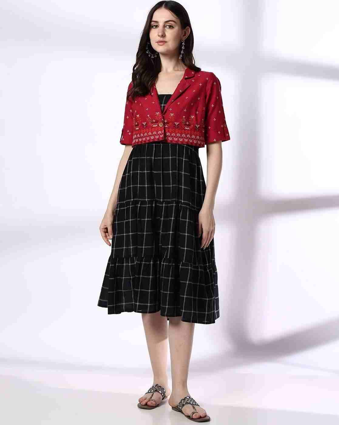 SIYAHI | Women Checked A-Line Dress with Jacket|0