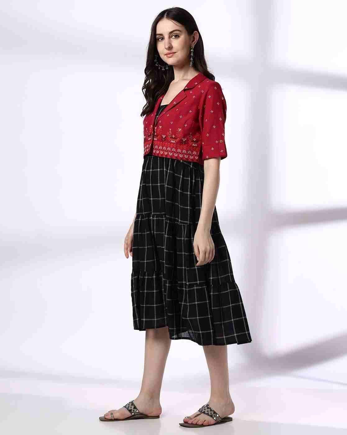 SIYAHI | Women Checked A-Line Dress with Jacket|1