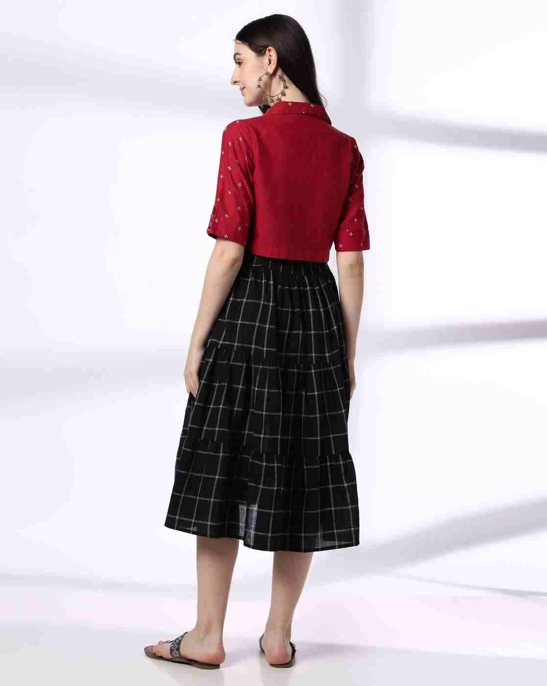 SIYAHI | Women Checked A-Line Dress with Jacket|2