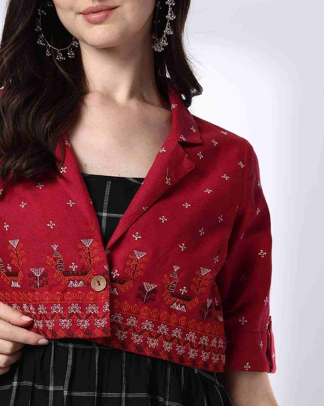 SIYAHI | Women Checked A-Line Dress with Jacket|3