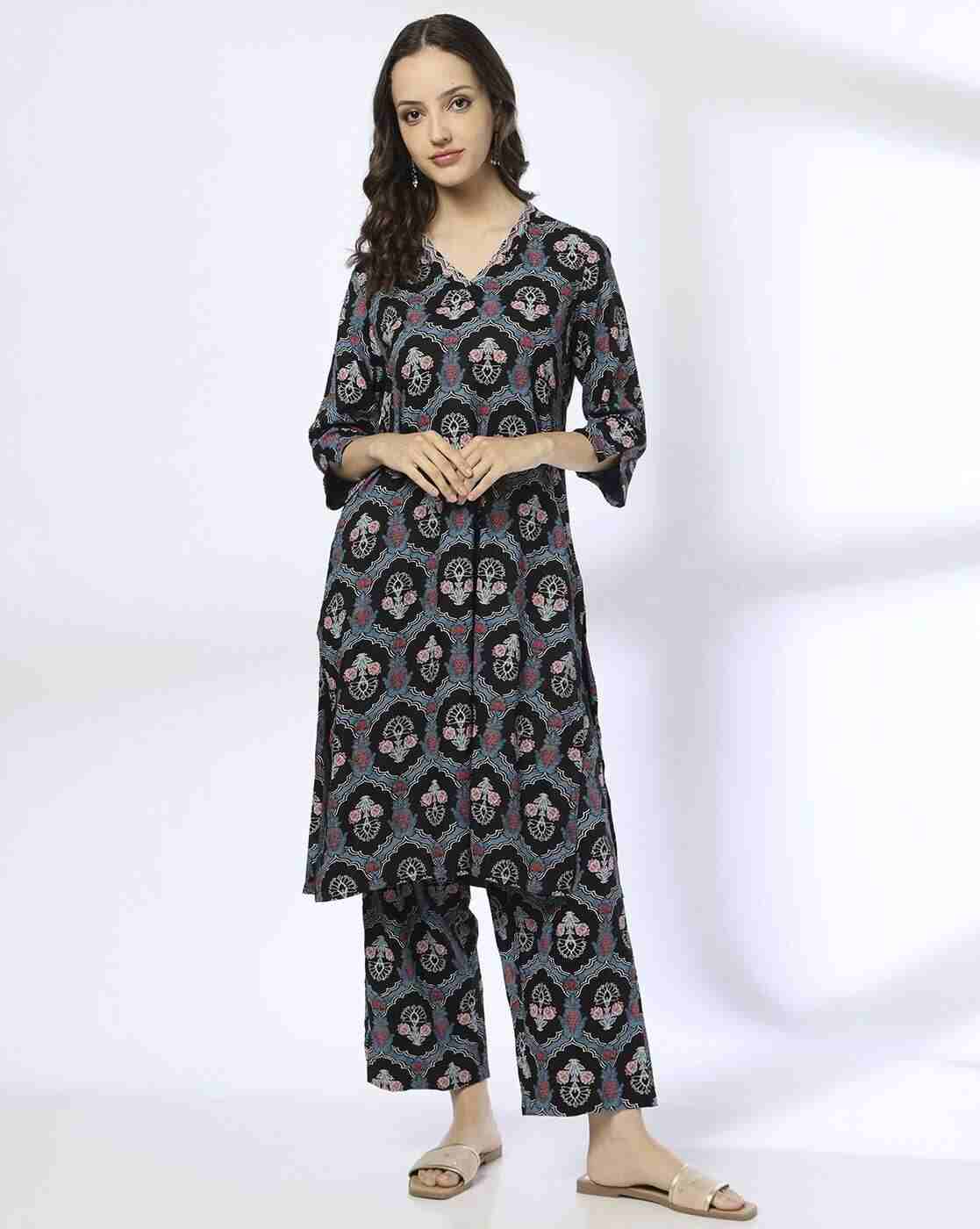 SIYAHI | Women Floral Print Straight Kurta & Pants Set|0