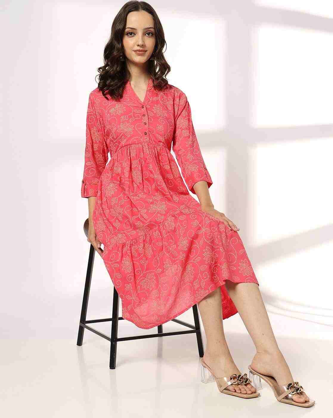 SIYAHI | Women Bandhani Print Tiered Dress with Insert Pocket|0