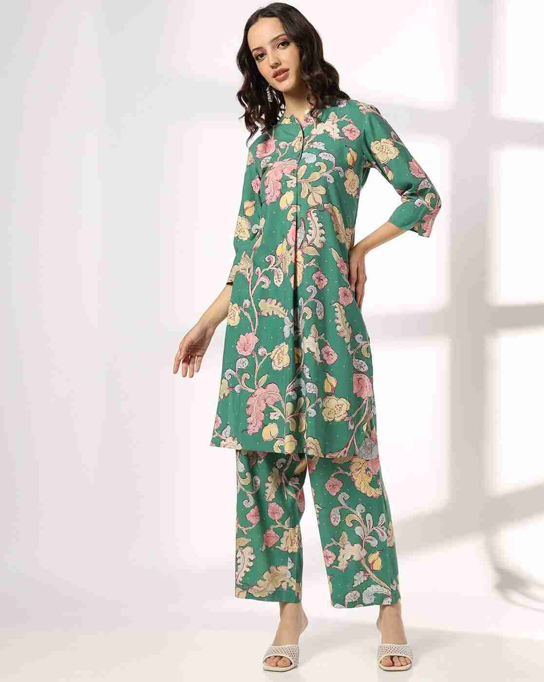 SIYAHI | Women Floral Print Straight Kurta with Pants|0