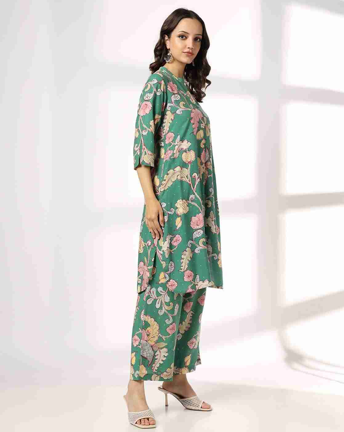 SIYAHI | Women Floral Print Straight Kurta with Pants|1