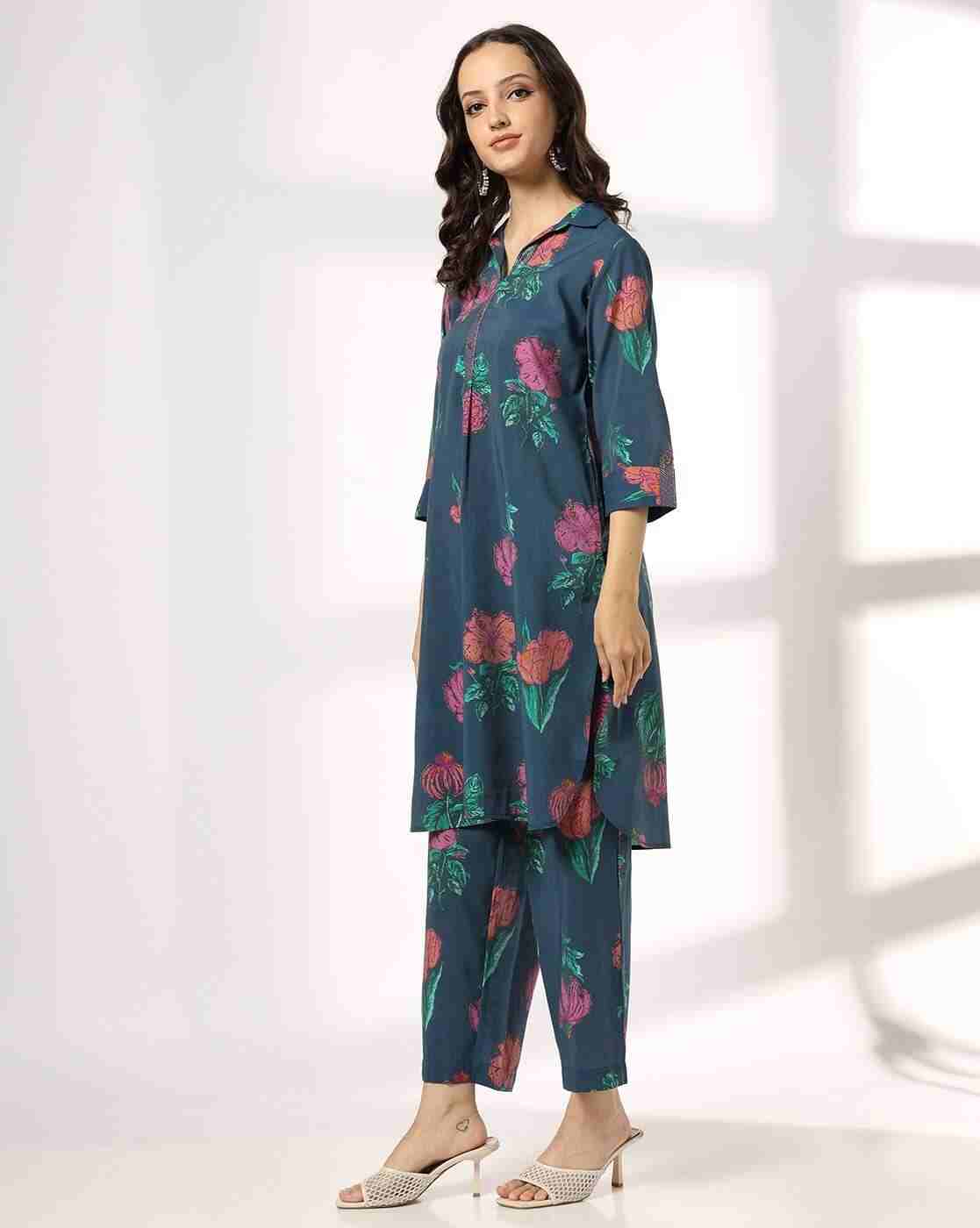 SIYAHI | Women Floral Print Straight Kurta with Palazzos|1