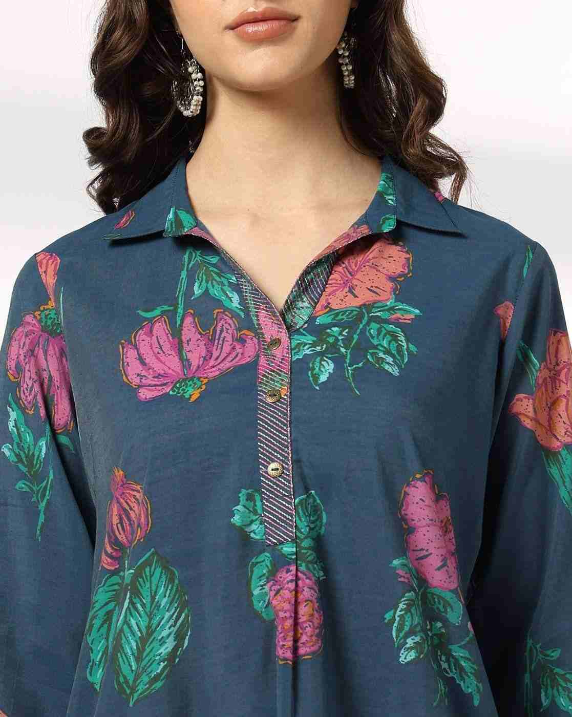 SIYAHI | Women Floral Print Straight Kurta with Palazzos|3