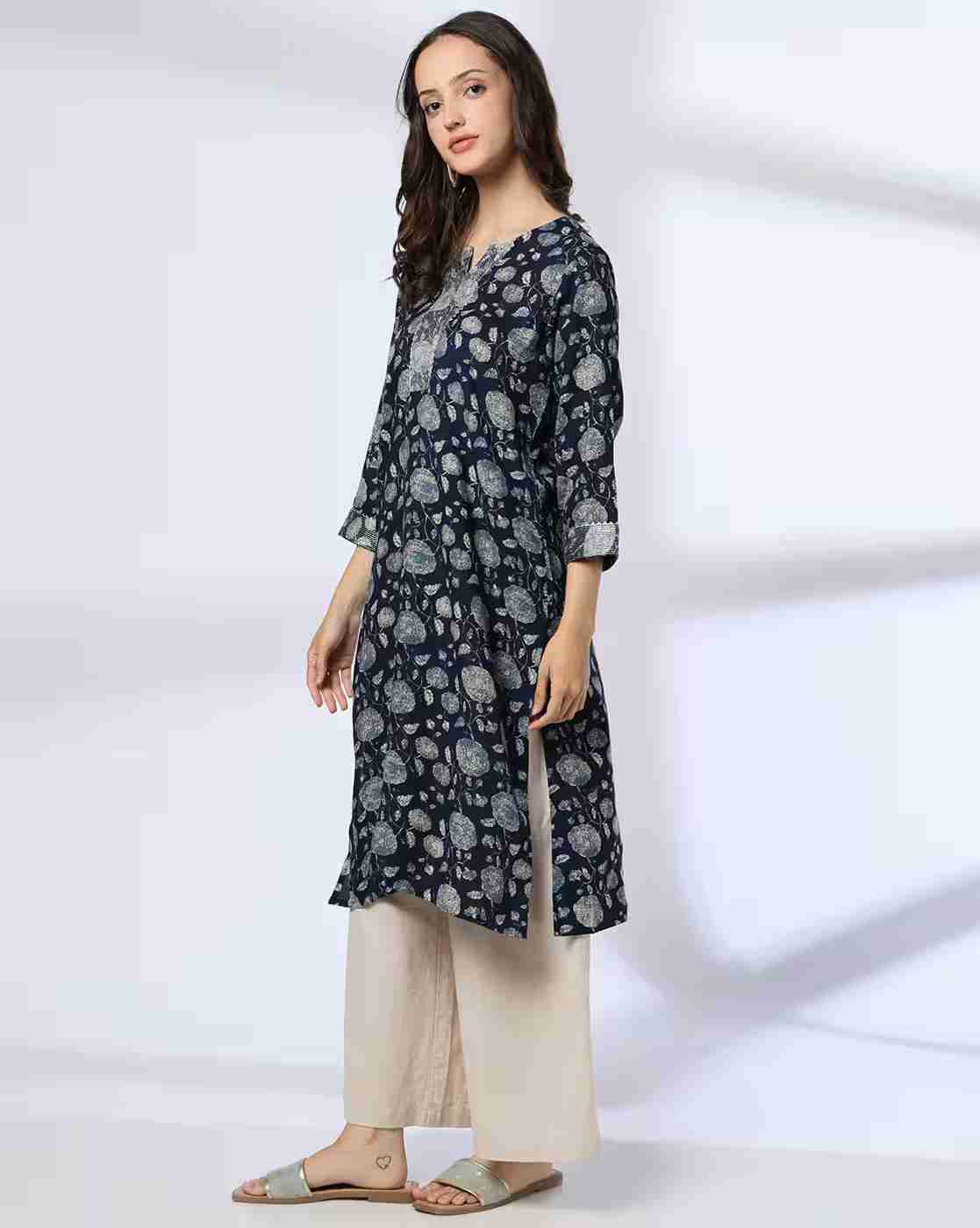 SIYAHI | Craft Inspired All-Over Printed Kurta with Zari Couching|1