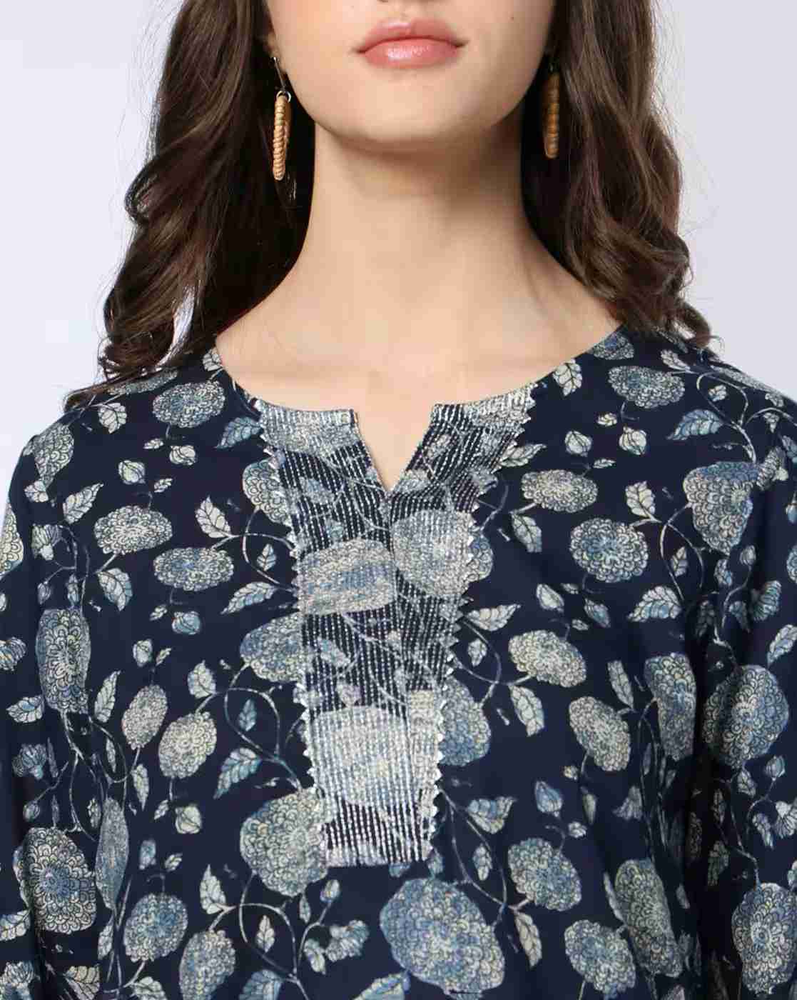 SIYAHI | Craft Inspired All-Over Printed Kurta with Zari Couching|3