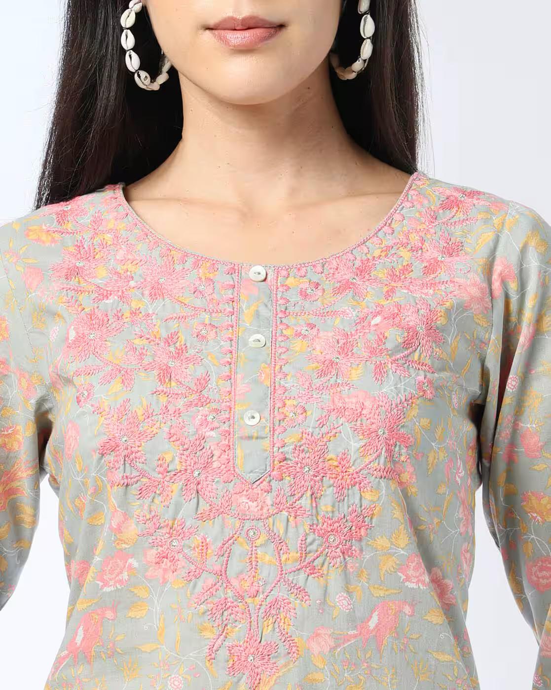 SIYAHI | Women Craft Inspired Chinkari Embroidered Straight Kurta|3