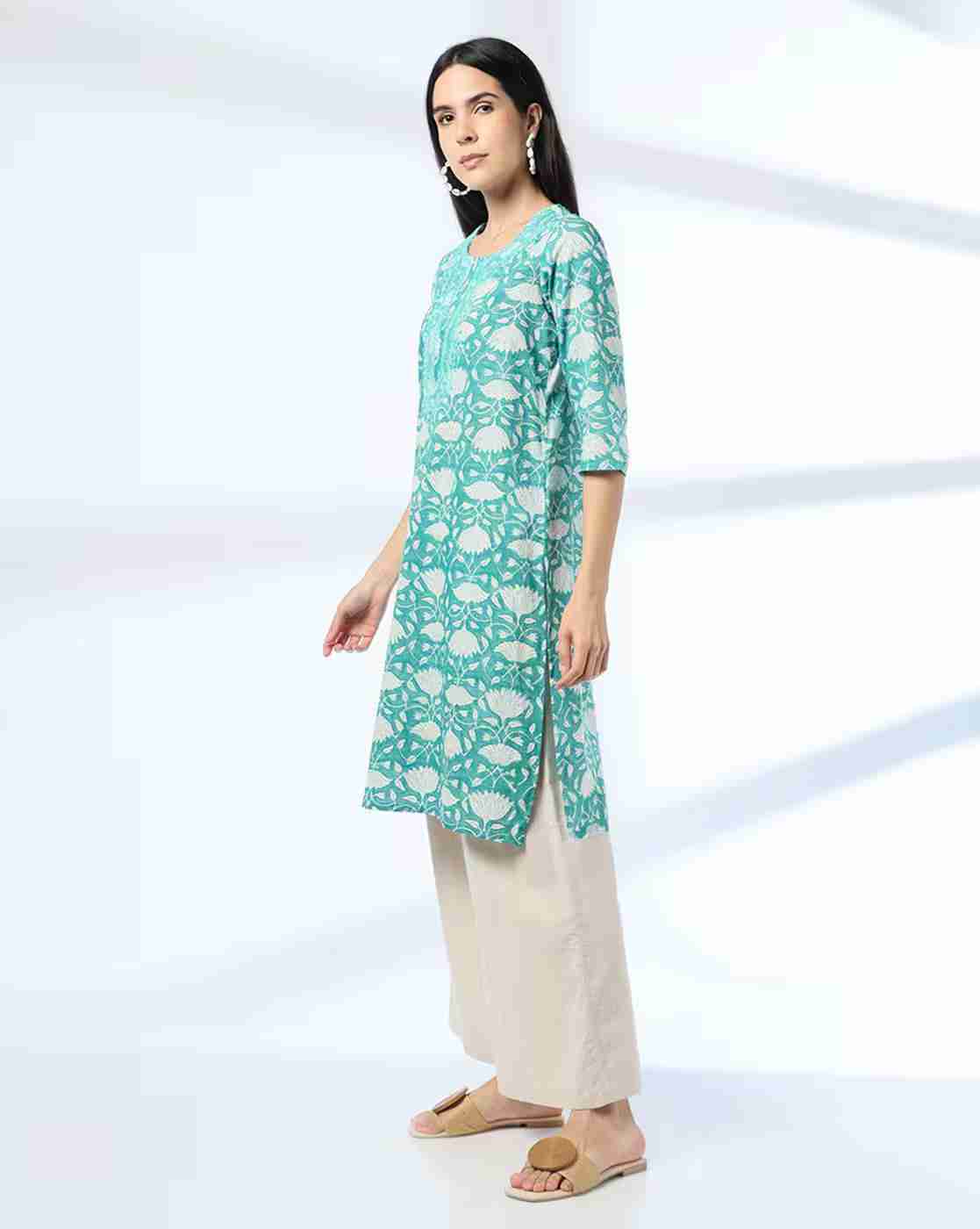 SIYAHI | Men Floral Print Straight Kurta|1