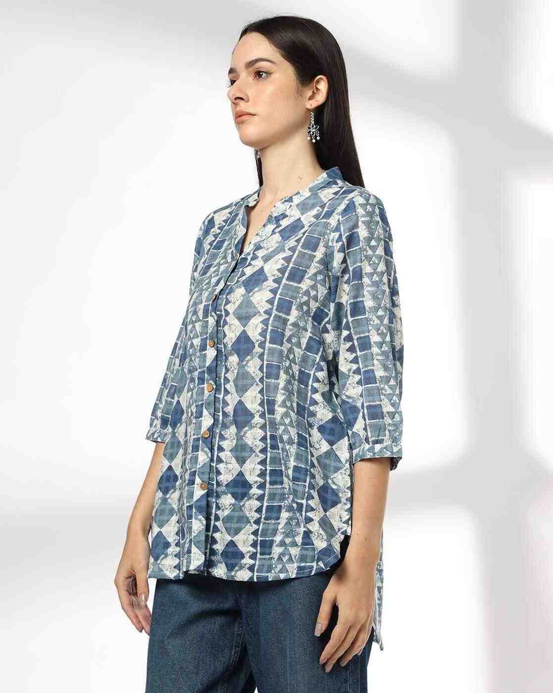 SIYAHI | Women Geometric Print High-Low Straight Kurti|1