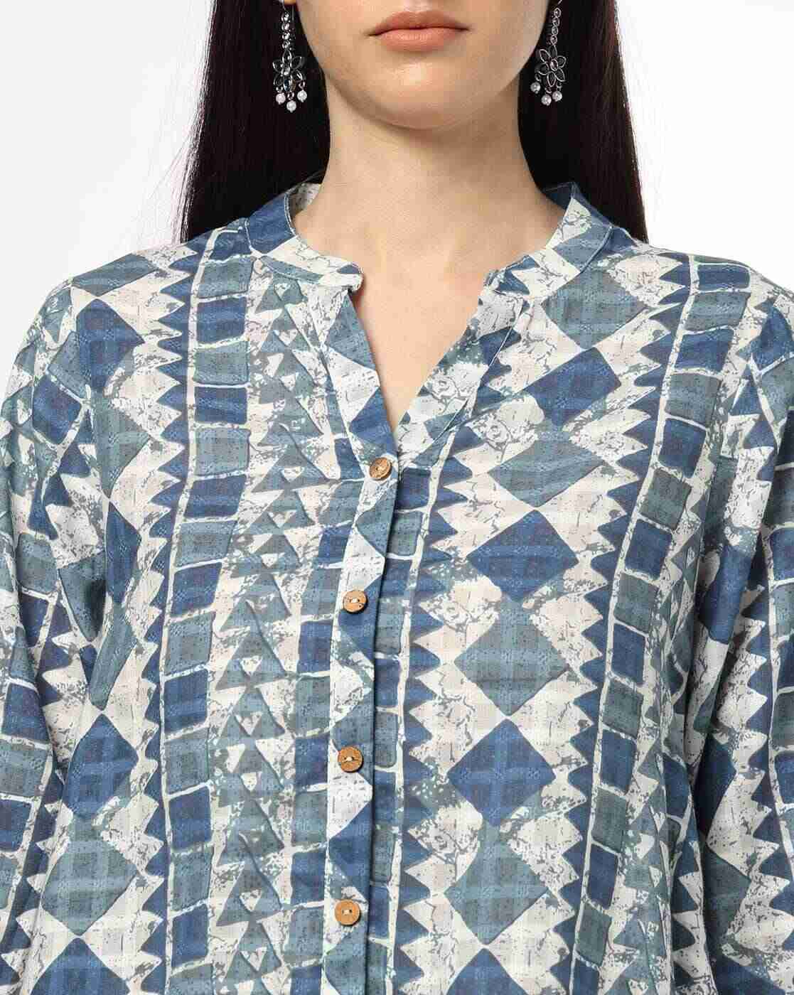 SIYAHI | Women Geometric Print High-Low Straight Kurti|3