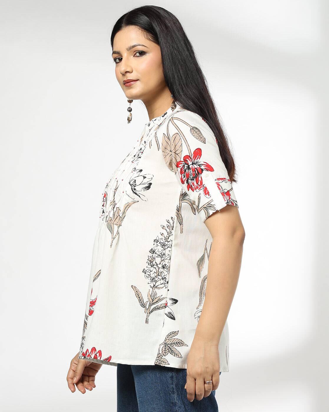 SIYAHI | Women Floral Print Smocked Yoke Tunic|1