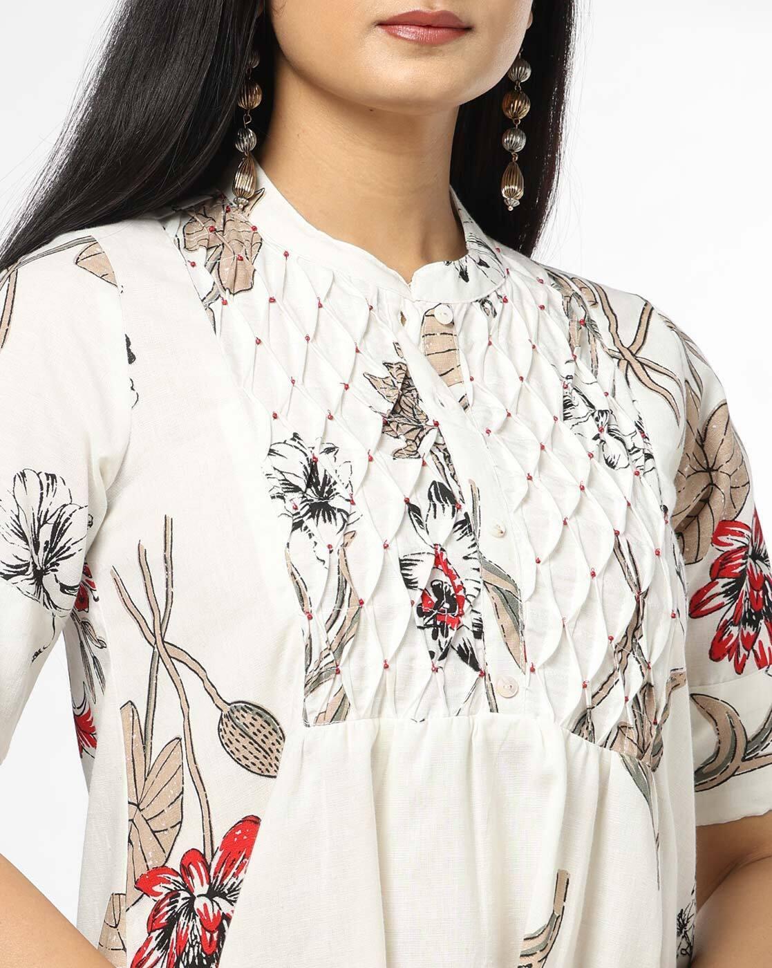 SIYAHI | Women Floral Print Smocked Yoke Tunic|3