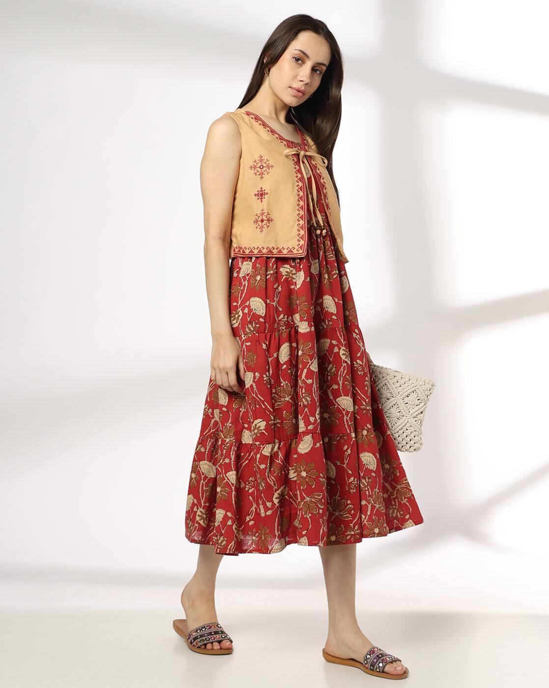 SIYAHI | Women Floral Print Fit & Flare Dress with Jacket|0