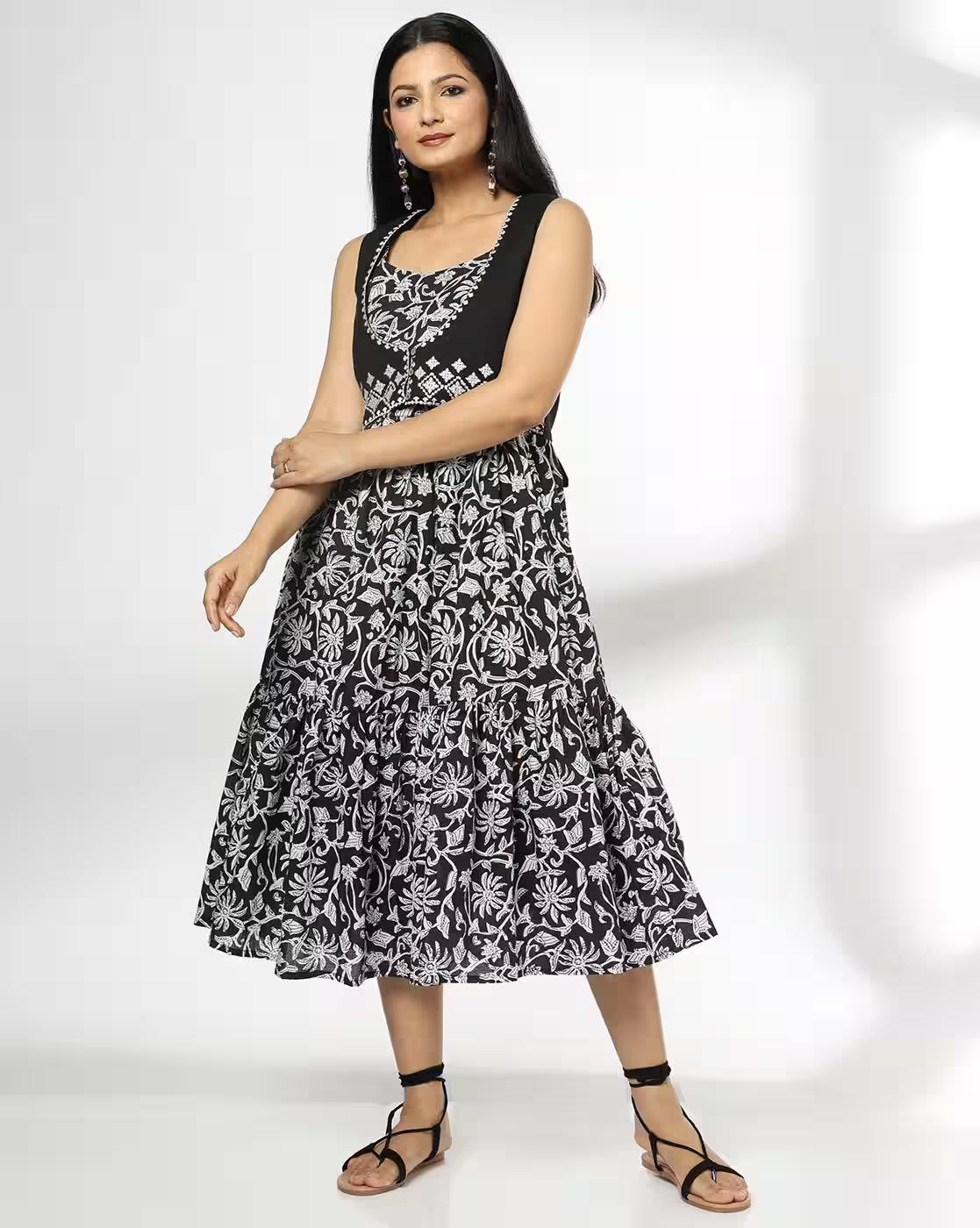 SIYAHI | Women Floral Print Tiered Dress with Jacket|0