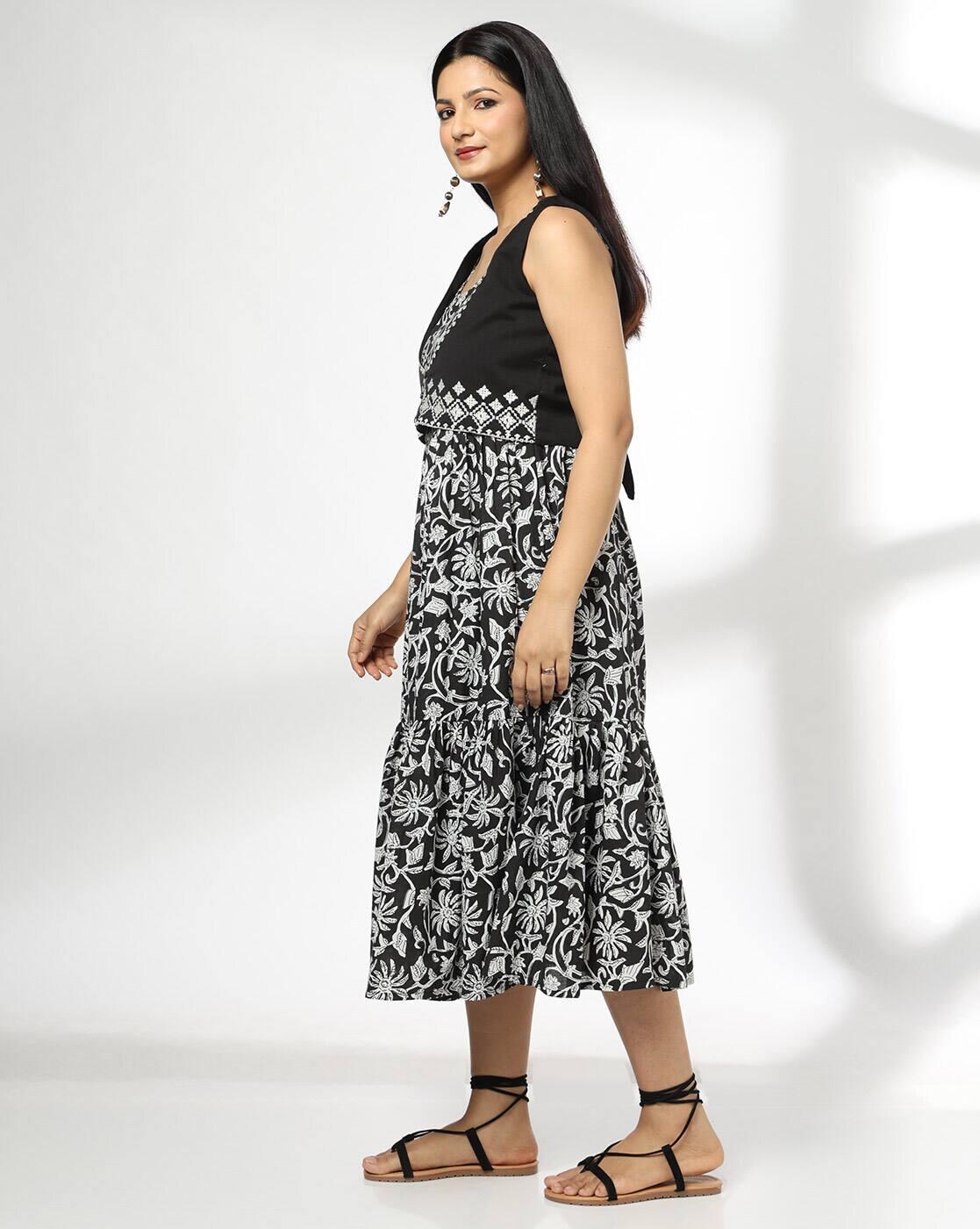 SIYAHI | Women Floral Print Tiered Dress with Jacket|1