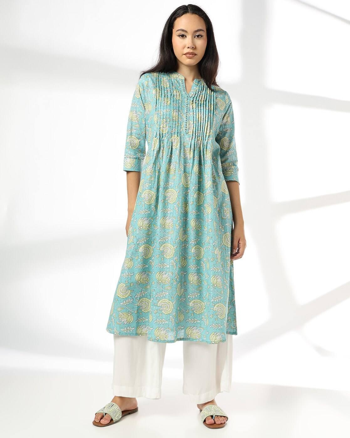 SIYAHI | Women Floral Print Flared Kurta with Pintuck|0
