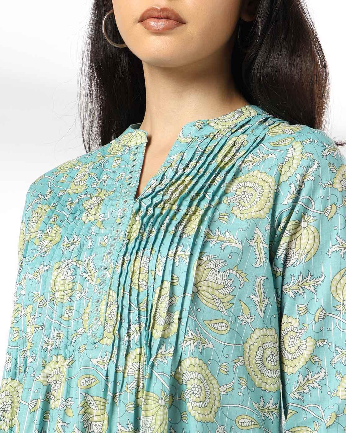 SIYAHI | Women Floral Print Flared Kurta with Pintuck|3