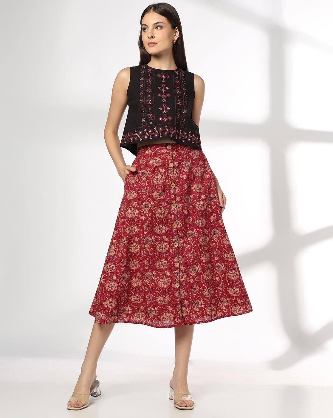 SIYAHI | Women Embroidered Crop Top with Skirt Set|0