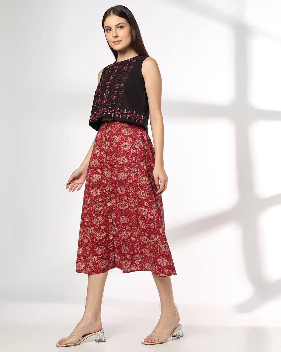 SIYAHI | Women Embroidered Crop Top with Skirt Set|1