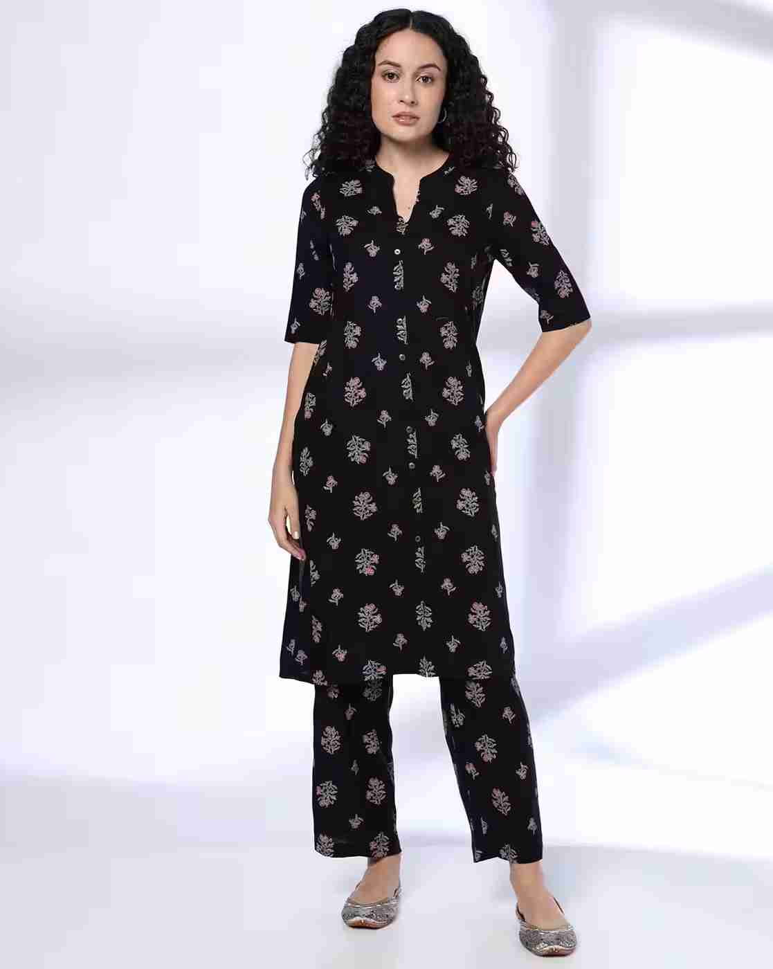 SIYAHI | Women Floral Print Straight Kurta & Pants Set|0