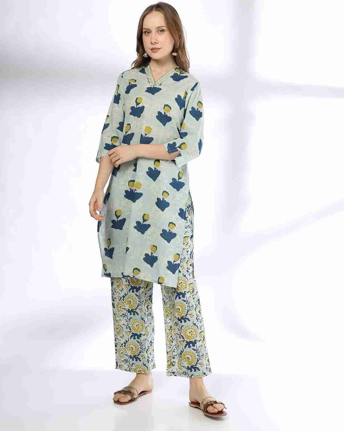 SIYAHI | Women Floral Print Straight Kurta with Pants|0
