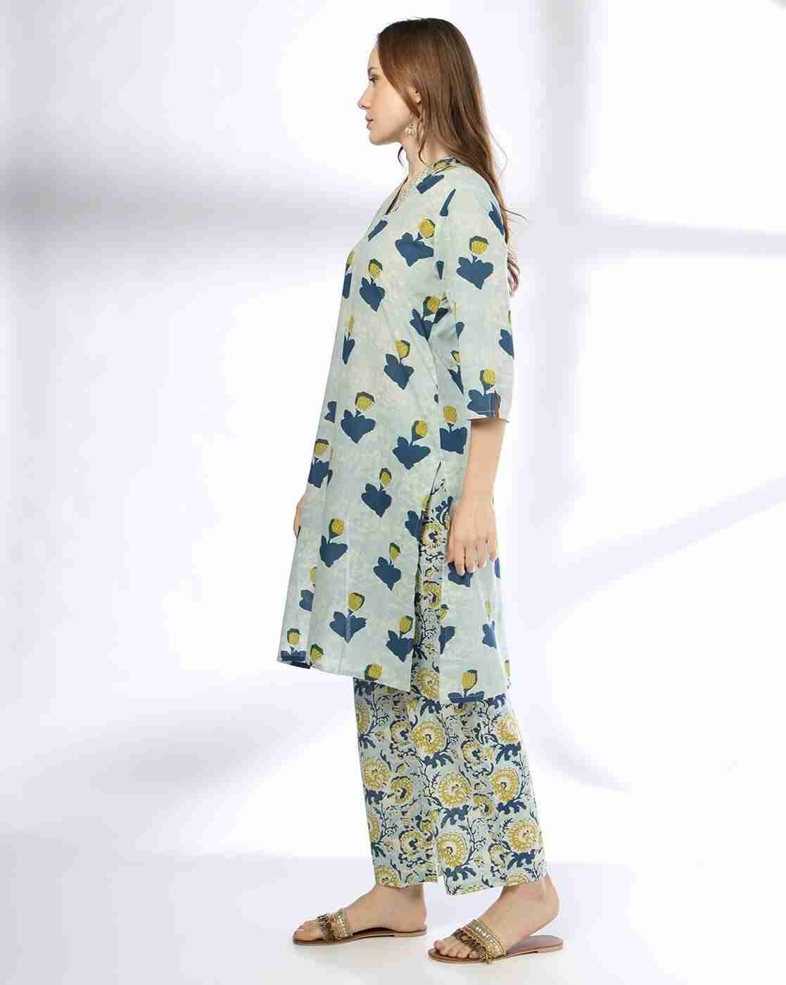 SIYAHI | Women Floral Print Straight Kurta with Pants|1