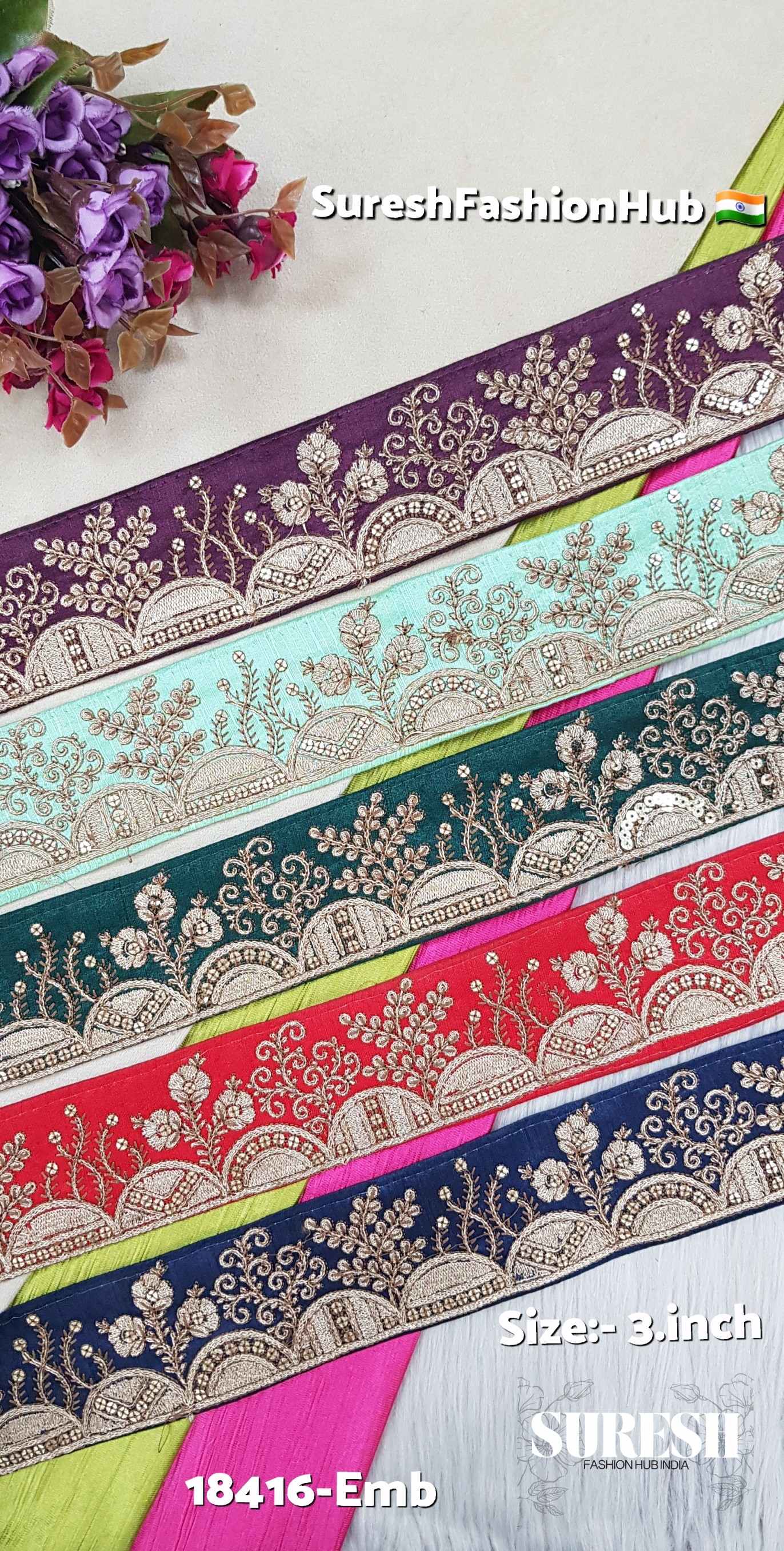 Bottle Green Sequence, Thread & Dori Embroidery Lace – 18416-Emb