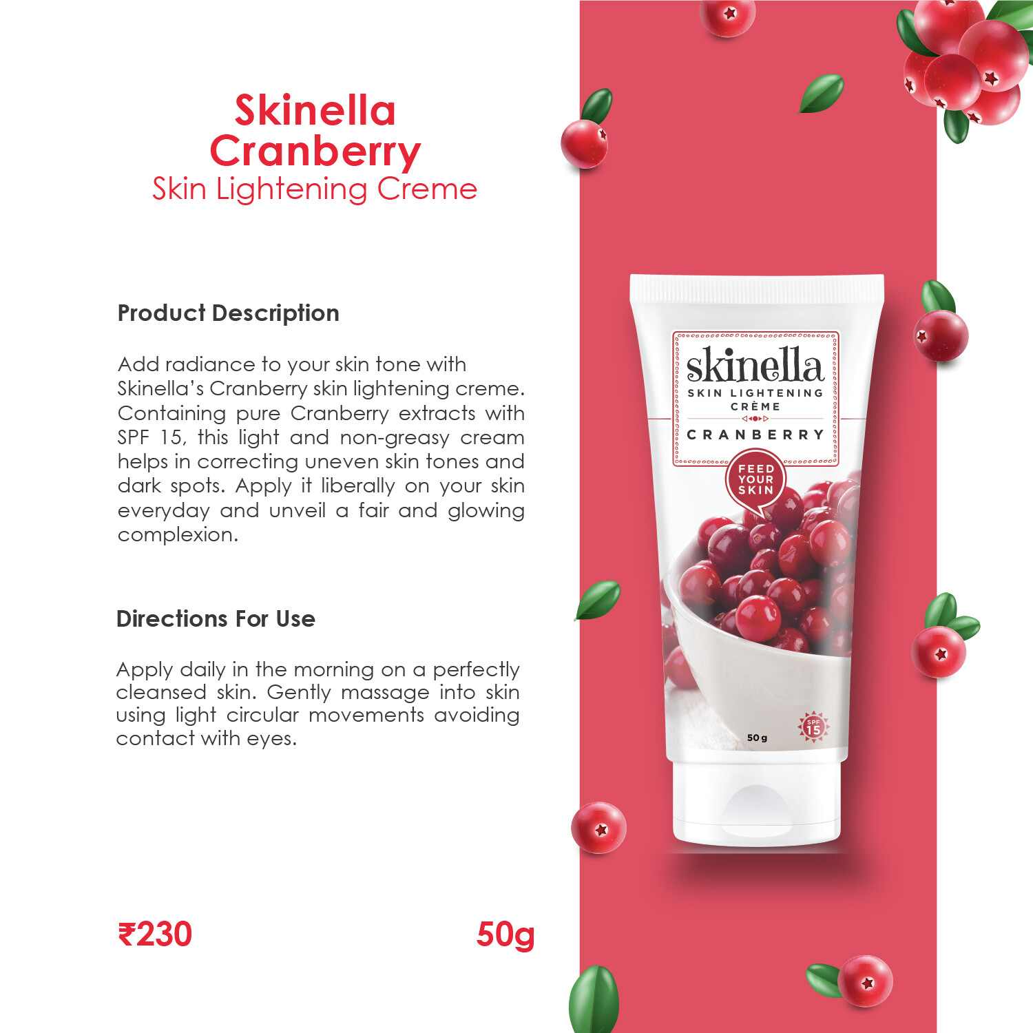 Skinella | Skin Lightening Creme Cranberry | 50g