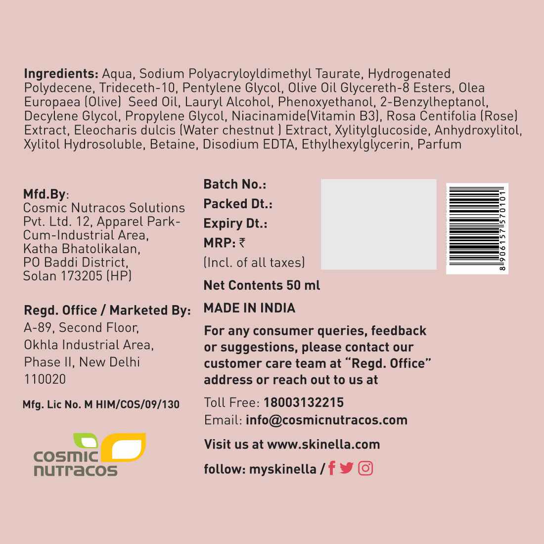 Skinella | Deodorant Roll on | White Rose + Water Chestnut | 50ml