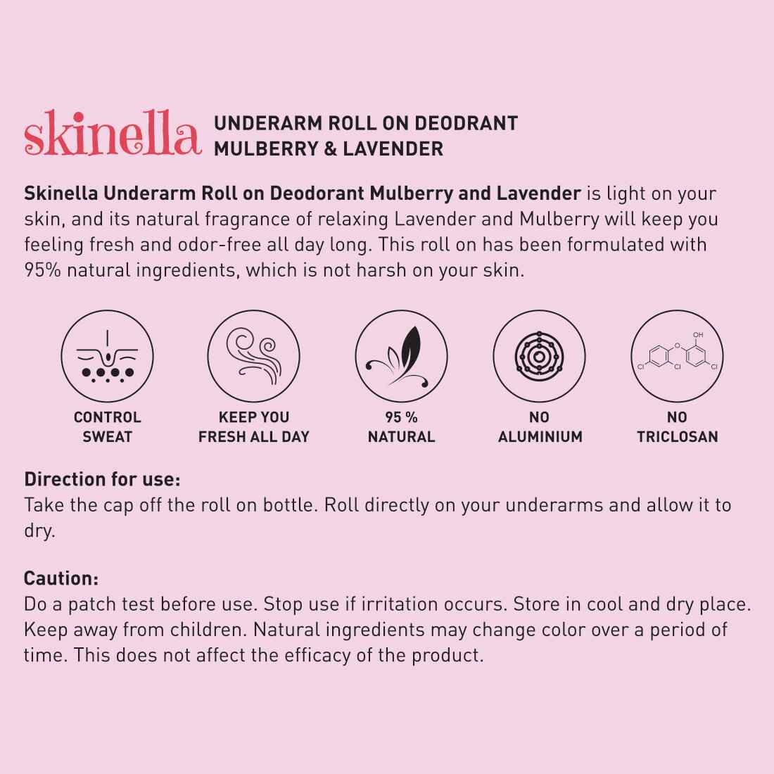 Skinella | Deodorant Roll on | Mulberry and Lavender | 50ml